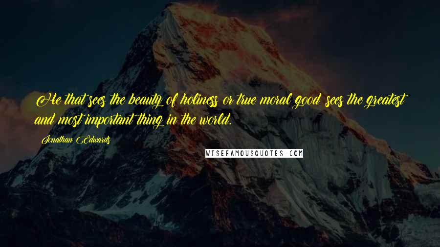 Jonathan Edwards Quotes: He that sees the beauty of holiness or true moral good ,sees the greatest and most important thing in the world.