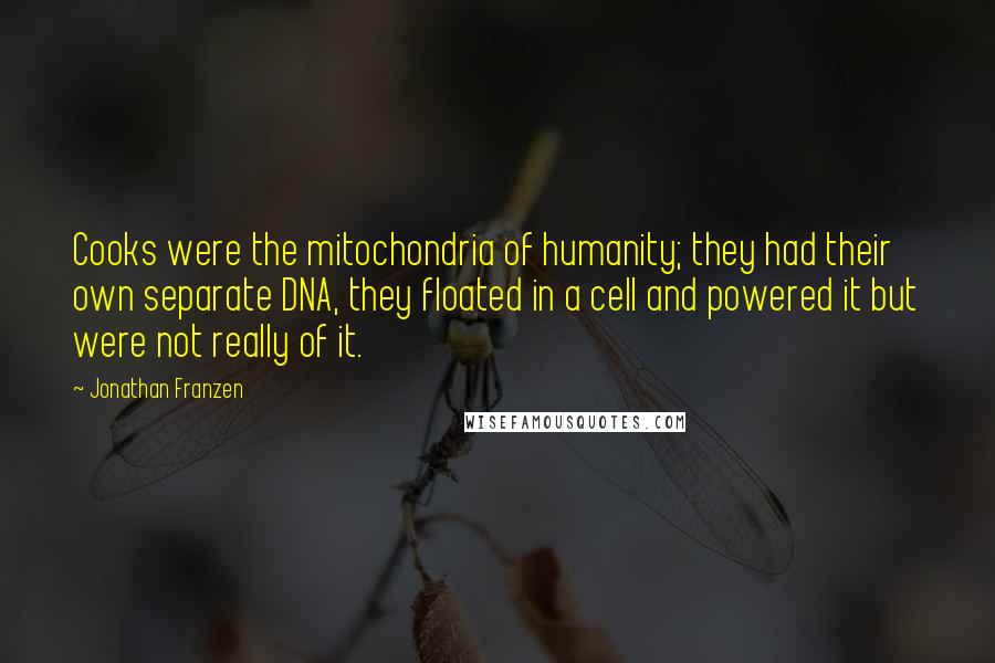 Jonathan Franzen Quotes: Cooks were the mitochondria of humanity; they had their own separate DNA, they floated in a cell and powered it but were not really of it.