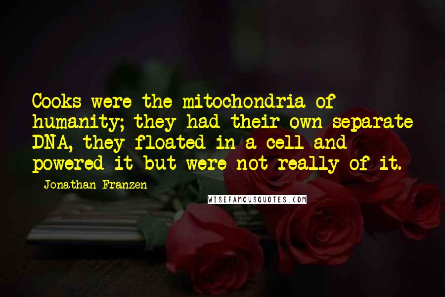 Jonathan Franzen Quotes: Cooks were the mitochondria of humanity; they had their own separate DNA, they floated in a cell and powered it but were not really of it.