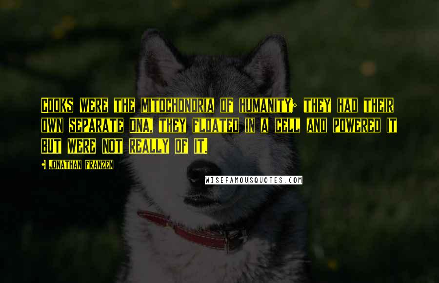 Jonathan Franzen Quotes: Cooks were the mitochondria of humanity; they had their own separate DNA, they floated in a cell and powered it but were not really of it.