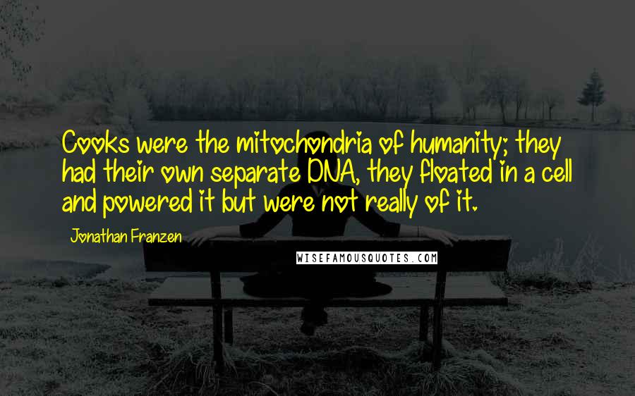 Jonathan Franzen Quotes: Cooks were the mitochondria of humanity; they had their own separate DNA, they floated in a cell and powered it but were not really of it.