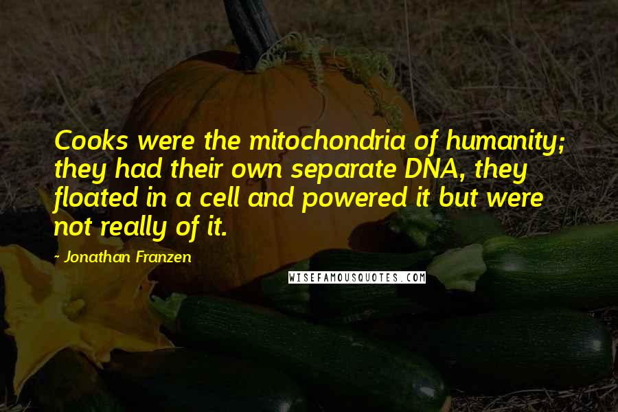 Jonathan Franzen Quotes: Cooks were the mitochondria of humanity; they had their own separate DNA, they floated in a cell and powered it but were not really of it.