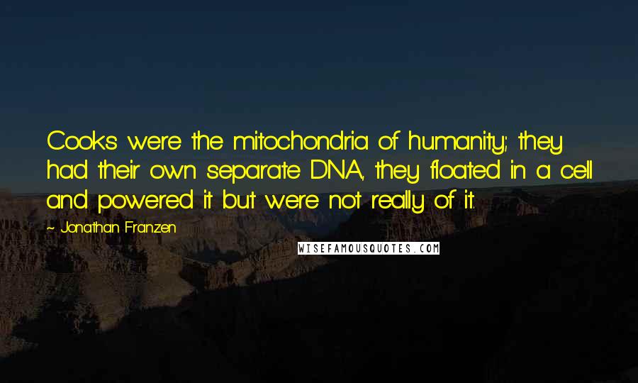 Jonathan Franzen Quotes: Cooks were the mitochondria of humanity; they had their own separate DNA, they floated in a cell and powered it but were not really of it.