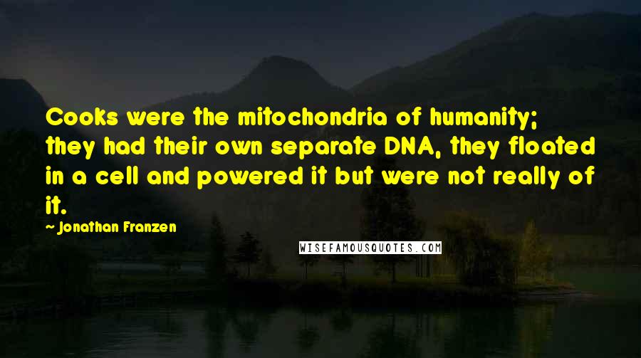 Jonathan Franzen Quotes: Cooks were the mitochondria of humanity; they had their own separate DNA, they floated in a cell and powered it but were not really of it.