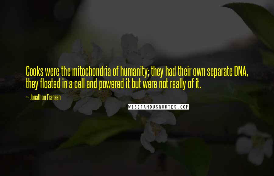 Jonathan Franzen Quotes: Cooks were the mitochondria of humanity; they had their own separate DNA, they floated in a cell and powered it but were not really of it.