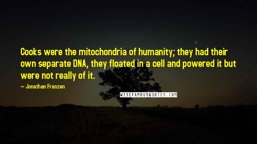 Jonathan Franzen Quotes: Cooks were the mitochondria of humanity; they had their own separate DNA, they floated in a cell and powered it but were not really of it.