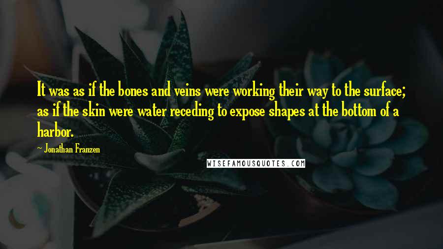 Jonathan Franzen Quotes: It was as if the bones and veins were working their way to the surface; as if the skin were water receding to expose shapes at the bottom of a harbor.