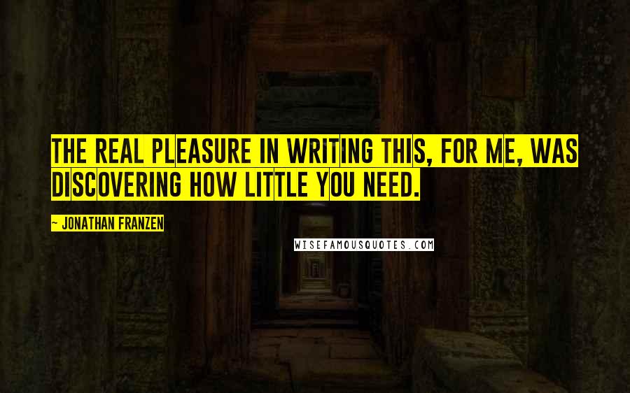 Jonathan Franzen Quotes: The real pleasure in writing this, for me, was discovering how little you need.