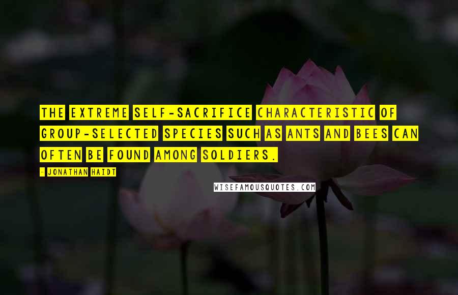 Jonathan Haidt Quotes: The extreme self-sacrifice characteristic of group-selected species such as ants and bees can often be found among soldiers.