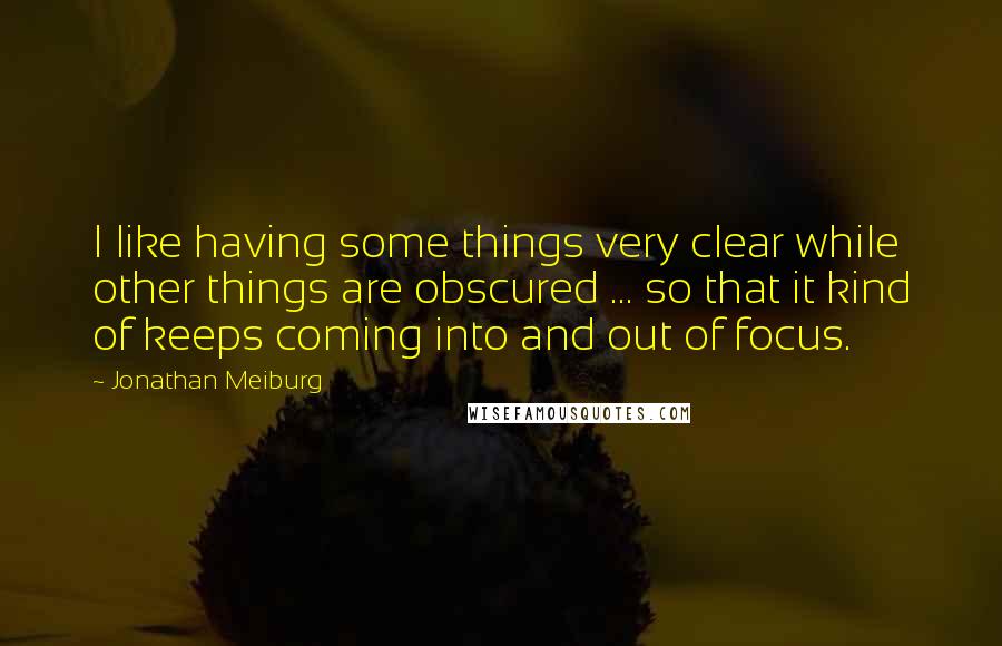 Jonathan Meiburg Quotes: I like having some things very clear while other things are obscured ... so that it kind of keeps coming into and out of focus.