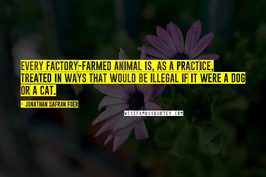 Jonathan Safran Foer Quotes: Every factory-farmed animal is, as a practice, treated in ways that would be illegal if it were a dog or a cat.