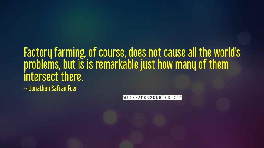 Jonathan Safran Foer Quotes: Factory farming, of course, does not cause all the world's problems, but is is remarkable just how many of them intersect there.
