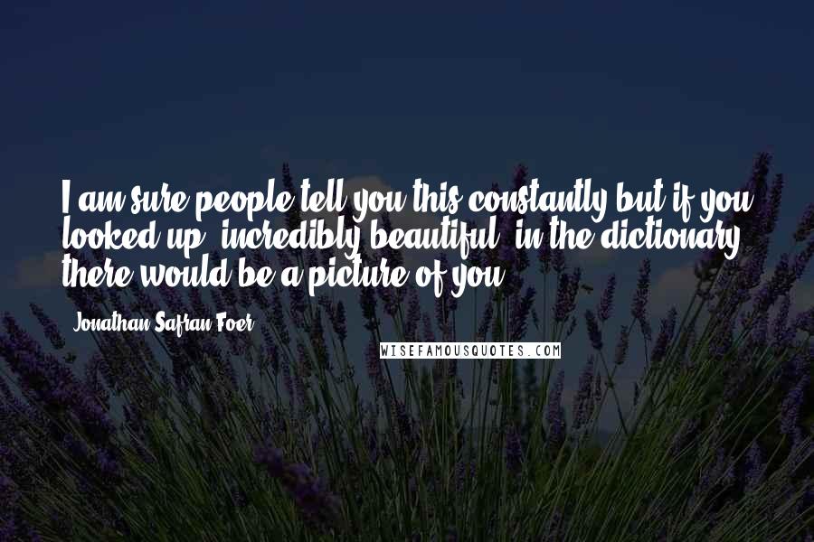 Jonathan Safran Foer Quotes: I am sure people tell you this constantly but if you looked up 'incredibly beautiful' in the dictionary there would be a picture of you.