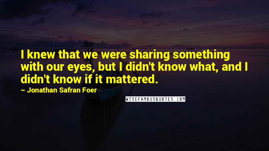 Jonathan Safran Foer Quotes: I knew that we were sharing something with our eyes, but I didn't know what, and I didn't know if it mattered.