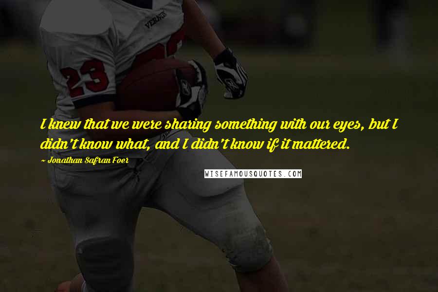 Jonathan Safran Foer Quotes: I knew that we were sharing something with our eyes, but I didn't know what, and I didn't know if it mattered.