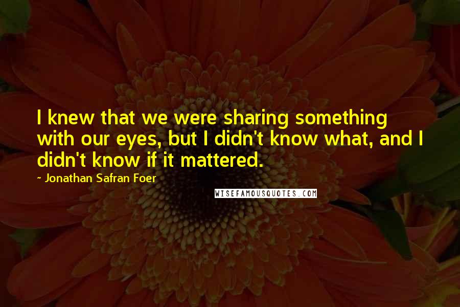 Jonathan Safran Foer Quotes: I knew that we were sharing something with our eyes, but I didn't know what, and I didn't know if it mattered.