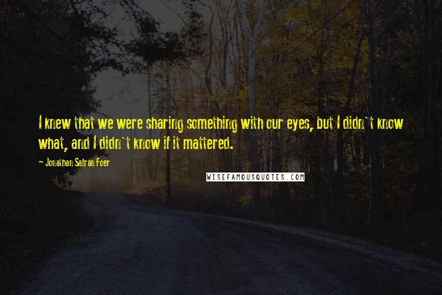 Jonathan Safran Foer Quotes: I knew that we were sharing something with our eyes, but I didn't know what, and I didn't know if it mattered.