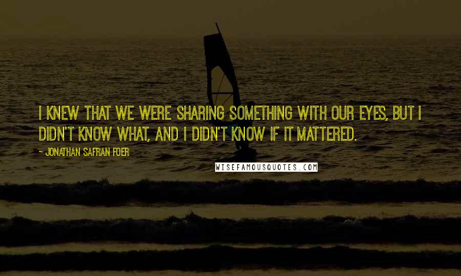 Jonathan Safran Foer Quotes: I knew that we were sharing something with our eyes, but I didn't know what, and I didn't know if it mattered.