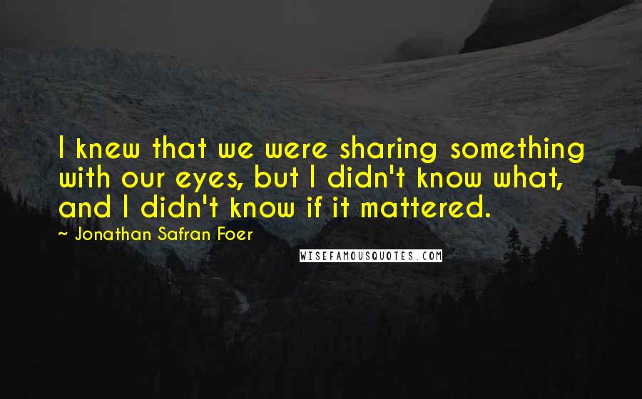 Jonathan Safran Foer Quotes: I knew that we were sharing something with our eyes, but I didn't know what, and I didn't know if it mattered.