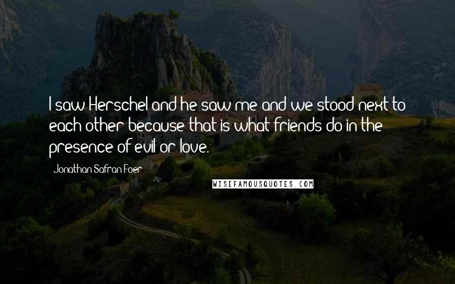 Jonathan Safran Foer Quotes: I saw Herschel and he saw me and we stood next to each other because that is what friends do in the presence of evil or love.