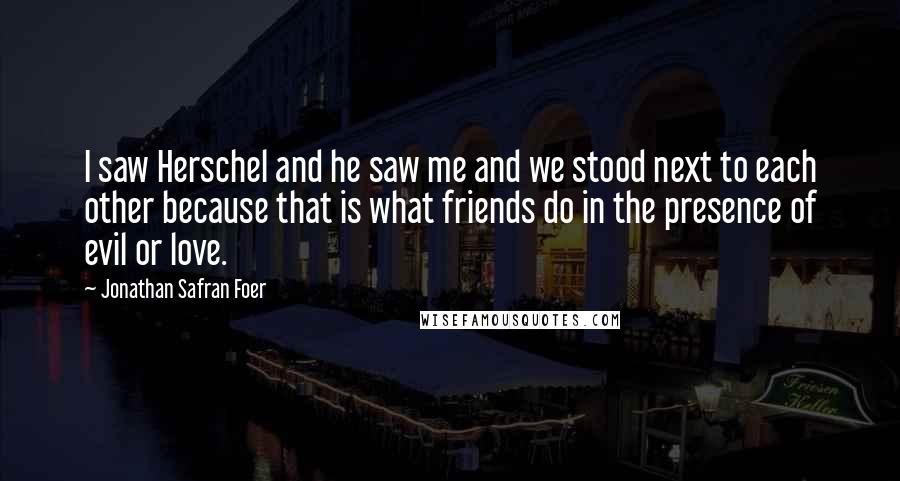 Jonathan Safran Foer Quotes: I saw Herschel and he saw me and we stood next to each other because that is what friends do in the presence of evil or love.