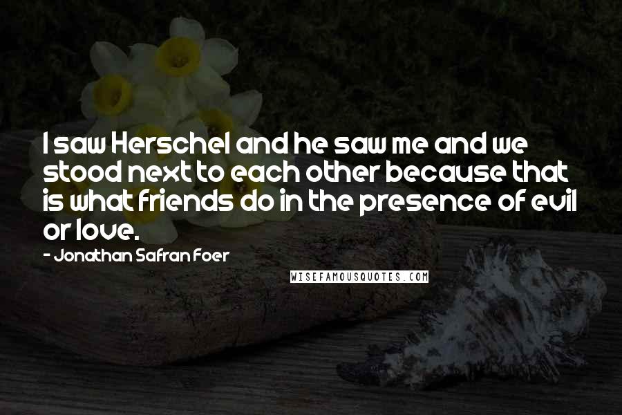 Jonathan Safran Foer Quotes: I saw Herschel and he saw me and we stood next to each other because that is what friends do in the presence of evil or love.