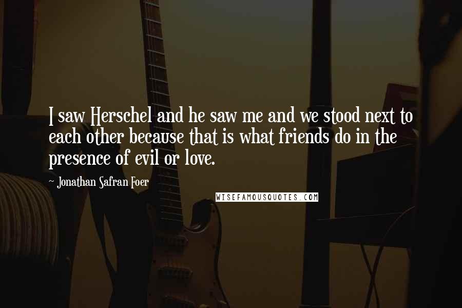 Jonathan Safran Foer Quotes: I saw Herschel and he saw me and we stood next to each other because that is what friends do in the presence of evil or love.