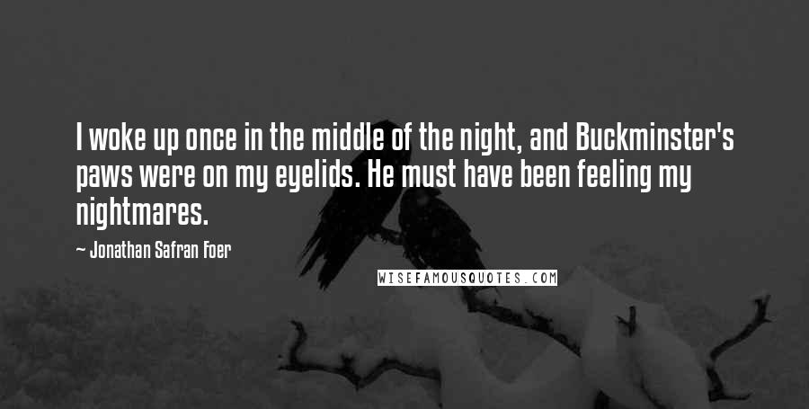 Jonathan Safran Foer Quotes: I woke up once in the middle of the night, and Buckminster's paws were on my eyelids. He must have been feeling my nightmares.