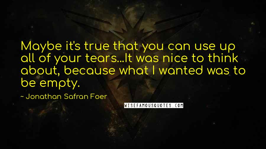 Jonathan Safran Foer Quotes: Maybe it's true that you can use up all of your tears...It was nice to think about, because what I wanted was to be empty.