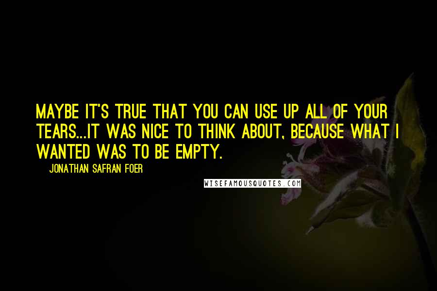 Jonathan Safran Foer Quotes: Maybe it's true that you can use up all of your tears...It was nice to think about, because what I wanted was to be empty.