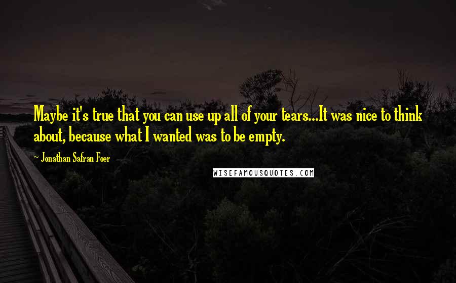 Jonathan Safran Foer Quotes: Maybe it's true that you can use up all of your tears...It was nice to think about, because what I wanted was to be empty.