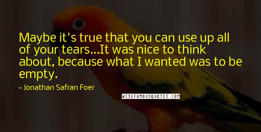 Jonathan Safran Foer Quotes: Maybe it's true that you can use up all of your tears...It was nice to think about, because what I wanted was to be empty.