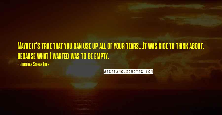 Jonathan Safran Foer Quotes: Maybe it's true that you can use up all of your tears...It was nice to think about, because what I wanted was to be empty.