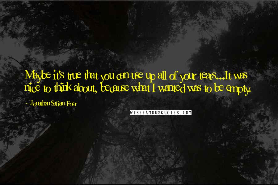 Jonathan Safran Foer Quotes: Maybe it's true that you can use up all of your tears...It was nice to think about, because what I wanted was to be empty.