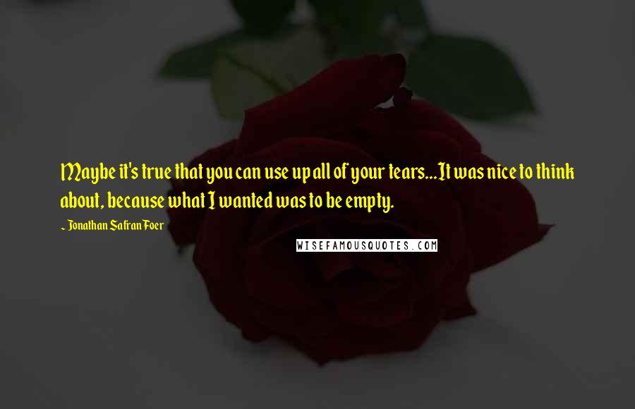 Jonathan Safran Foer Quotes: Maybe it's true that you can use up all of your tears...It was nice to think about, because what I wanted was to be empty.