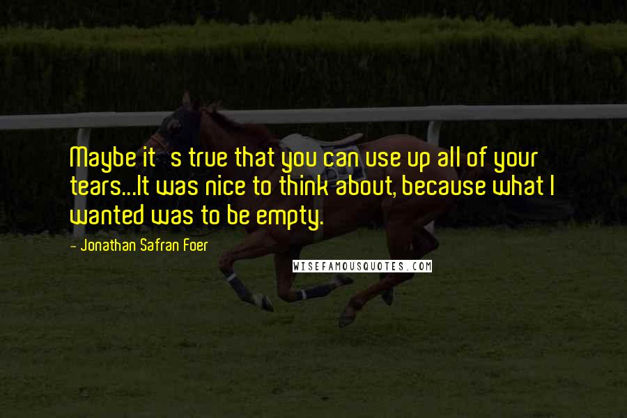 Jonathan Safran Foer Quotes: Maybe it's true that you can use up all of your tears...It was nice to think about, because what I wanted was to be empty.