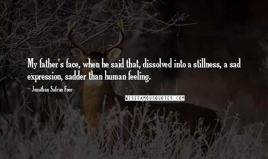 Jonathan Safran Foer Quotes: My father's face, when he said that, dissolved into a stillness, a sad expression, sadder than human feeling.