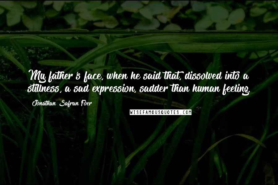 Jonathan Safran Foer Quotes: My father's face, when he said that, dissolved into a stillness, a sad expression, sadder than human feeling.