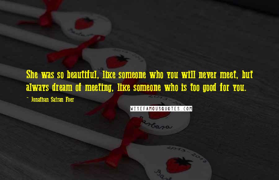 Jonathan Safran Foer Quotes: She was so beautiful, like someone who you will never meet, but always dream of meeting, like someone who is too good for you.