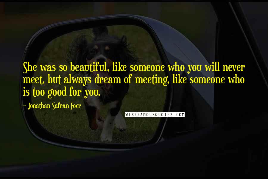 Jonathan Safran Foer Quotes: She was so beautiful, like someone who you will never meet, but always dream of meeting, like someone who is too good for you.