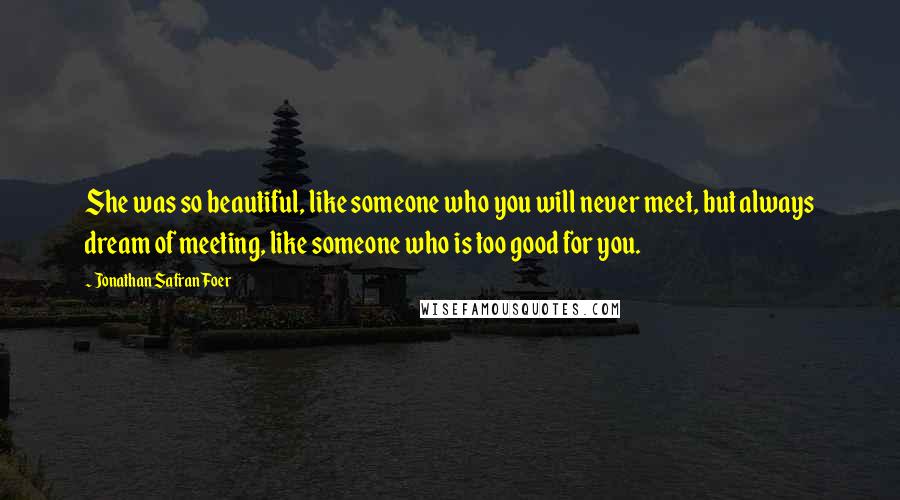 Jonathan Safran Foer Quotes: She was so beautiful, like someone who you will never meet, but always dream of meeting, like someone who is too good for you.