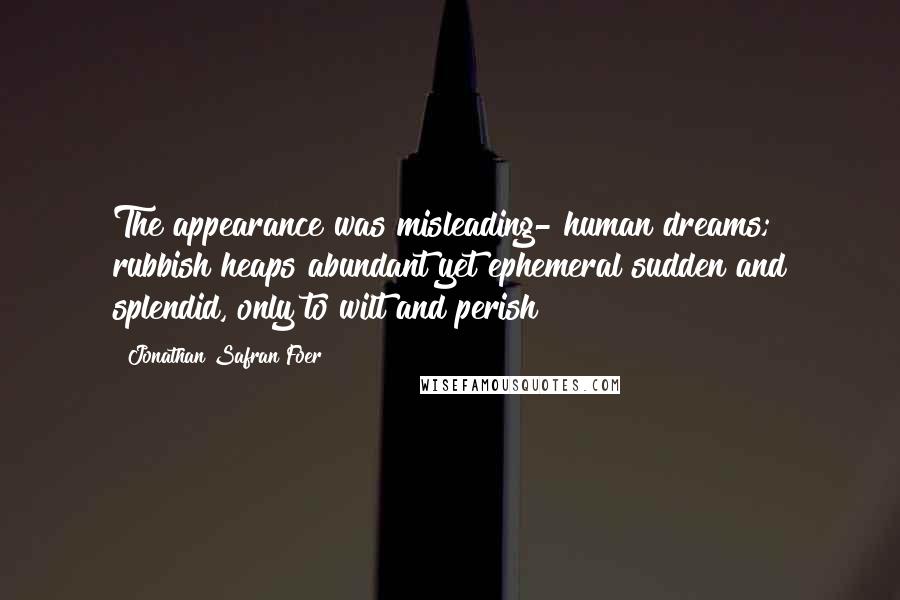 Jonathan Safran Foer Quotes: The appearance was misleading- human dreams; rubbish heaps abundant yet ephemeral sudden and splendid, only to wilt and perish