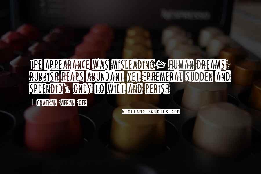 Jonathan Safran Foer Quotes: The appearance was misleading- human dreams; rubbish heaps abundant yet ephemeral sudden and splendid, only to wilt and perish