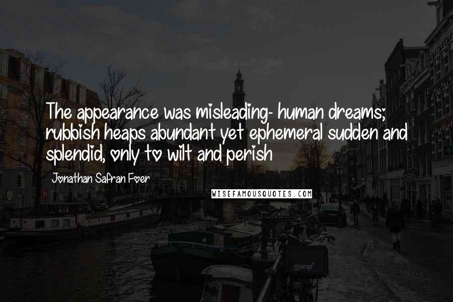 Jonathan Safran Foer Quotes: The appearance was misleading- human dreams; rubbish heaps abundant yet ephemeral sudden and splendid, only to wilt and perish