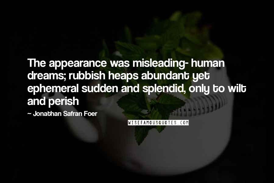 Jonathan Safran Foer Quotes: The appearance was misleading- human dreams; rubbish heaps abundant yet ephemeral sudden and splendid, only to wilt and perish