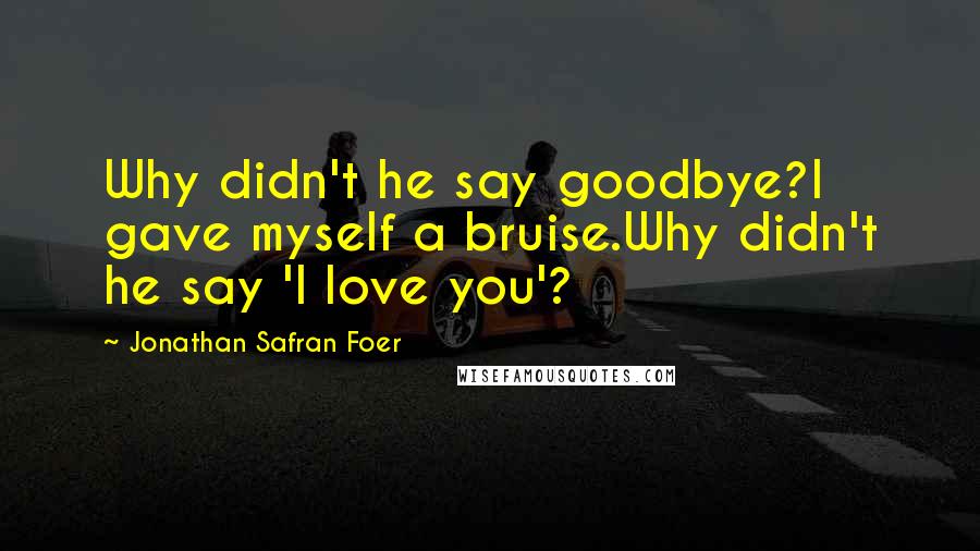 Jonathan Safran Foer Quotes: Why didn't he say goodbye?I gave myself a bruise.Why didn't he say 'I love you'?