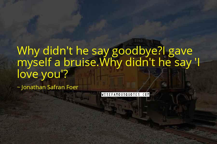 Jonathan Safran Foer Quotes: Why didn't he say goodbye?I gave myself a bruise.Why didn't he say 'I love you'?