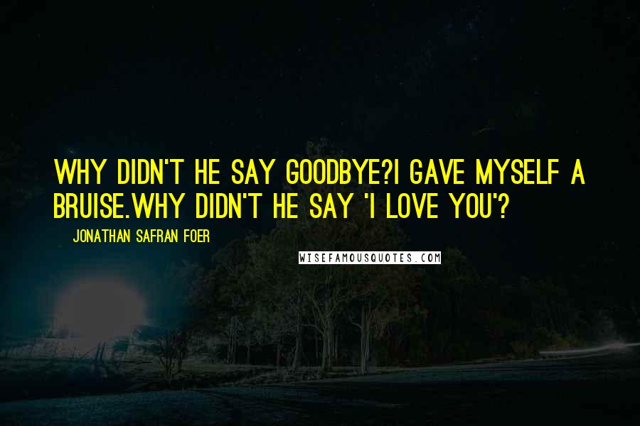 Jonathan Safran Foer Quotes: Why didn't he say goodbye?I gave myself a bruise.Why didn't he say 'I love you'?