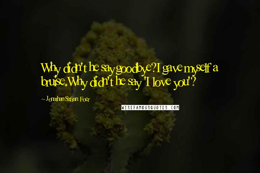 Jonathan Safran Foer Quotes: Why didn't he say goodbye?I gave myself a bruise.Why didn't he say 'I love you'?