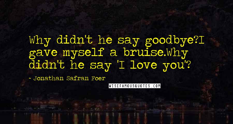 Jonathan Safran Foer Quotes: Why didn't he say goodbye?I gave myself a bruise.Why didn't he say 'I love you'?